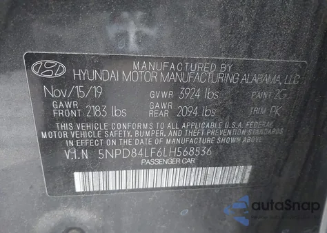 2020 Hyundai Elantra Sel z USA, uszkodzony, nr VIN 5NPD84LF6LH568536